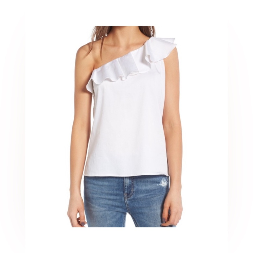 NWT Adriano GoldschmiedThe Rita one shoulder ruffle‎ white top size Small $178